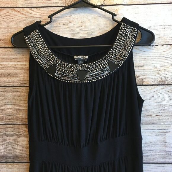 HAANI BLACK MAXI DRESS WITH EMBELLISHED NECKLINE - Picture 7 of 9